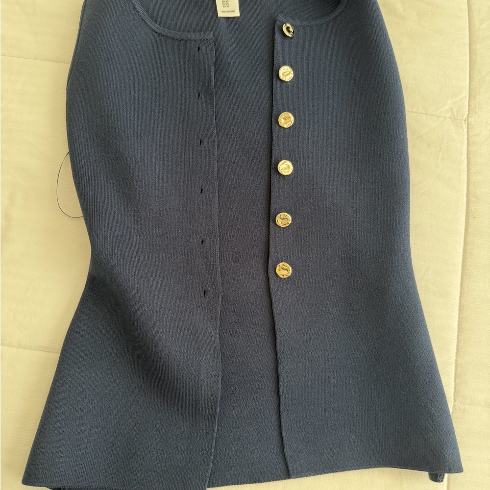 Bailey 44 Navy Knit Button-Front Women's Top with Gold Buttons